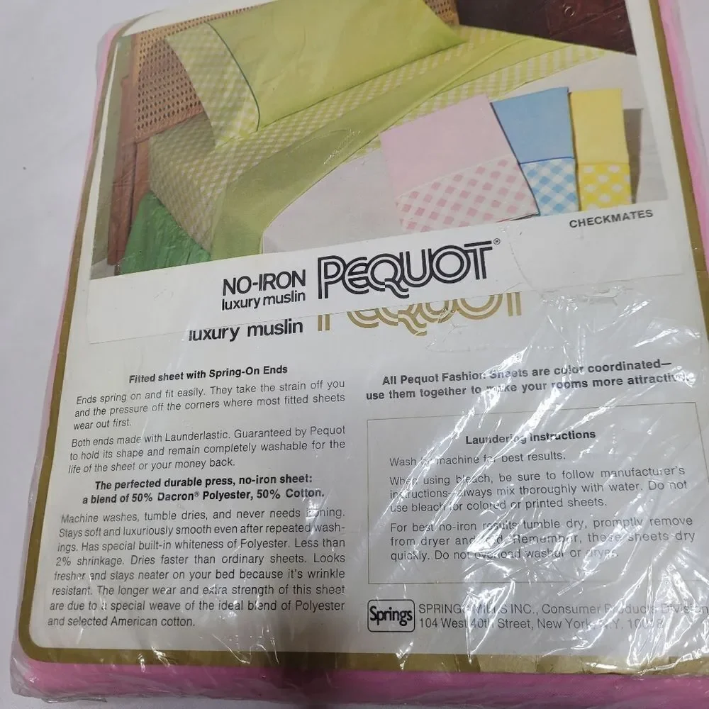 NEW Vintage 70s pink‎ checkmates barbiecore double flat sheet luxury muslin